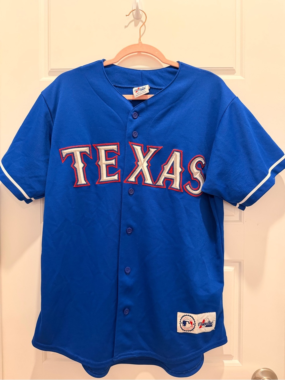 Majestic Blue Texas Rangers Button-Front Baseball Jersey